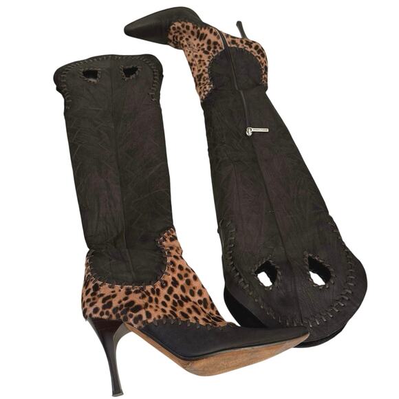 Donald J. Pliner Couture SIGNED boots leather calf hair animal print 7.5 - Picture 3 of 16